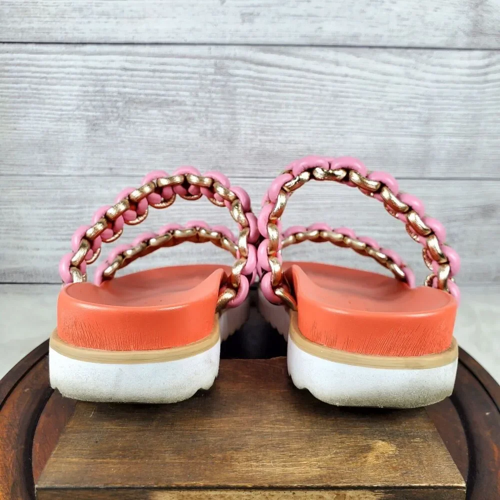 Schutz Juliet Sport Coral Braided Detail Slip On Open Toe Low Heel Sandals Sz 8B - Picture 4 of 9